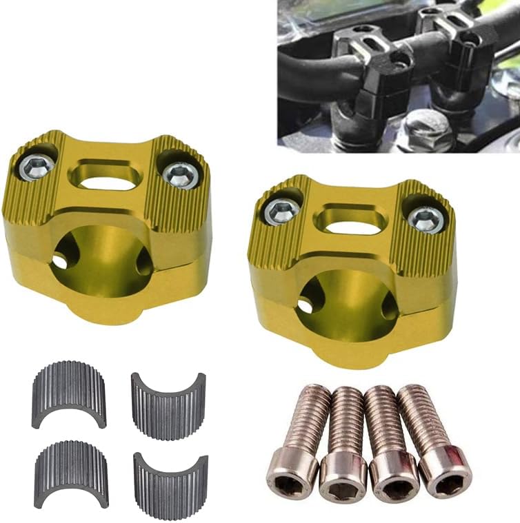 Adsspro Universal Motorcycle 7/8" 1 1/8" 22MM 28MM CNC Aluminum Handlebar Handle Risers Adjustable Fat Bar Adapter Mount Clamps Universal For EXC KLX KXF YZF CRF XR SX SXF XCW WR YZ Dirt Pit Bike (gold) - Image 1